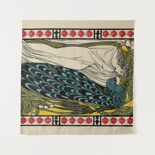 Peacock Fine Art Bird Nouveau Wandteppich (Vorderseite (Horizontal))