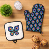 Peacock Flame (Pattern) Ofenhandschuh & Topflappen-Set (Oben Unten)