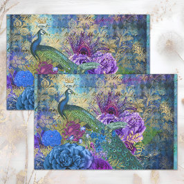 PEACOCK FLORAL COLLAGE DECOUPAGE SEIDENPAPIER