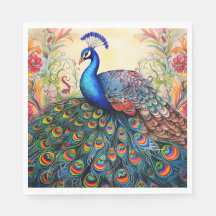 Peacock Floral Elegantes Hübsches Papier Napkins