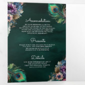 Peacock Floral Feather QR Code Emerald Wedding Dreifach Gefaltete Einladung (Innen Erste Seite)