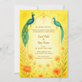 Peacock Floral Indian Hindu Wedding QR Code Einladung (Vorderseite)