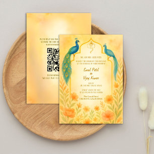 Peacock Floral Indian Hindu Wedding QR Code Einladung