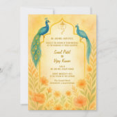 Peacock Floral Indian Hindu Wedding QR Code Einladung (Vorderseite)
