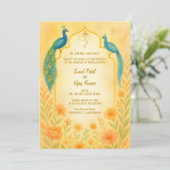 Peacock Floral Indian Hindu Wedding QR Code Einladung (Stehend Vorderseite)