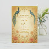 Peacock Floral Indian Hindu Wedding QR Code Einladung (Stehend Vorderseite)