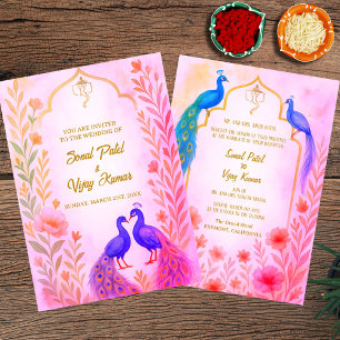 Peacock Floral Indian Hindu Wedding Watercolor Einladung