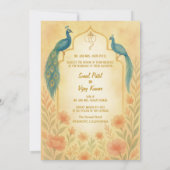 Peacock Floral Indian Hindu Wedding Watercolor Einladung (Rückseite)