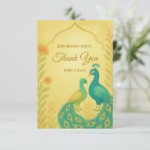 Peacock Floral Indian Wedding Danke Card (Stehend Vorderseite)