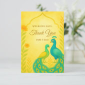 Peacock Floral Indian Wedding Danke Card (Stehend Vorderseite)