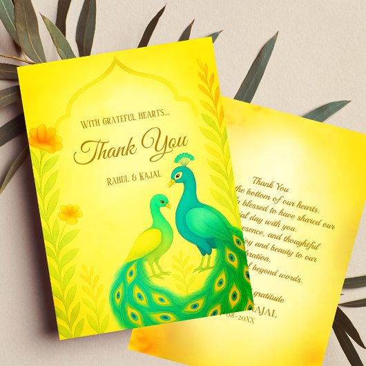 Peacock Floral Indian Wedding Danke Card