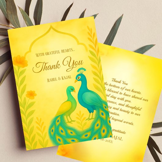 Peacock Floral Indian Wedding Danke Card