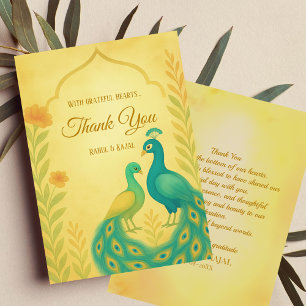 Peacock Floral Indian Wedding Danke Card