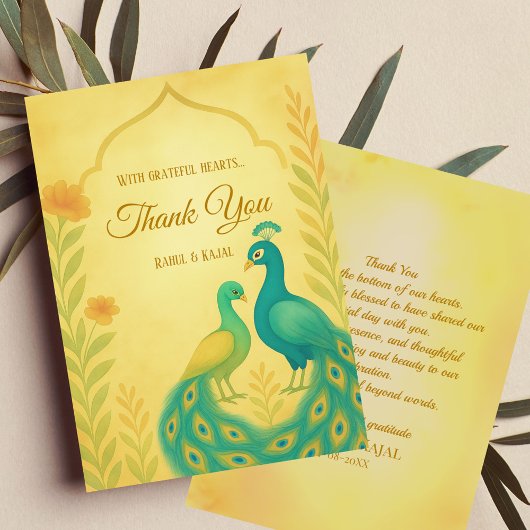 Peacock Floral Indian Wedding Danke Card