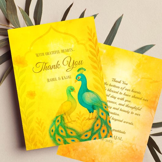 Peacock Floral Indian Wedding Danke Card