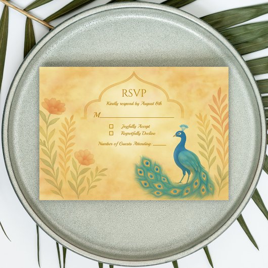 Peacock Floral Indian Wedding RSVP Card