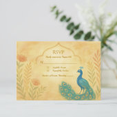 Peacock Floral Indian Wedding RSVP Card (Stehend Vorderseite)