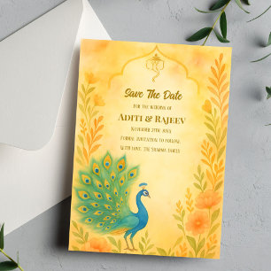 Peacock Floral Indian Wedding Save the Date Card Einladung