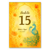 Peacock Floral Indian Wedding Tischnummer Card (Vorderseite)