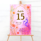 Peacock Floral Indian Wedding Tischnummer Card