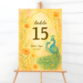 Peacock Floral Indian Wedding Tischnummer Card