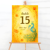 Peacock Floral Indian Wedding Tischnummer Card