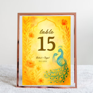Peacock Floral Indian Wedding Tischnummer Card