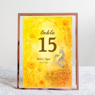 Peacock Floral Indian Wedding Tischnummer Card