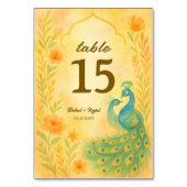 Peacock Floral Indian Wedding Tischnummer Card (Vorderseite)
