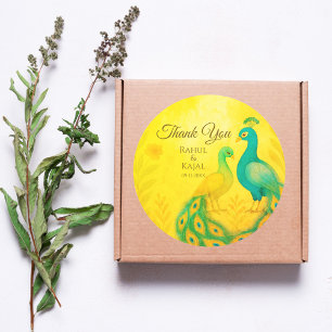 Peacock Floral Indian Wedding Vielen Dank Runder Aufkleber