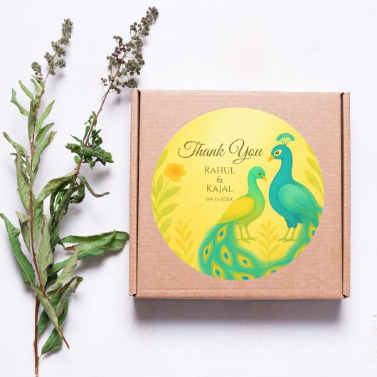 Peacock Floral Indian Wedding Vielen Dank Runder Aufkleber