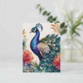 Peacock Floral Postkarte (Stehend Vorderseite)