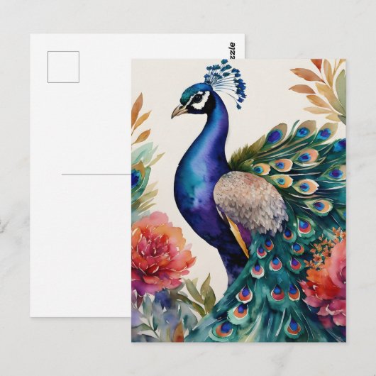 Peacock Floral Postkarte (Vorne/Hinten)