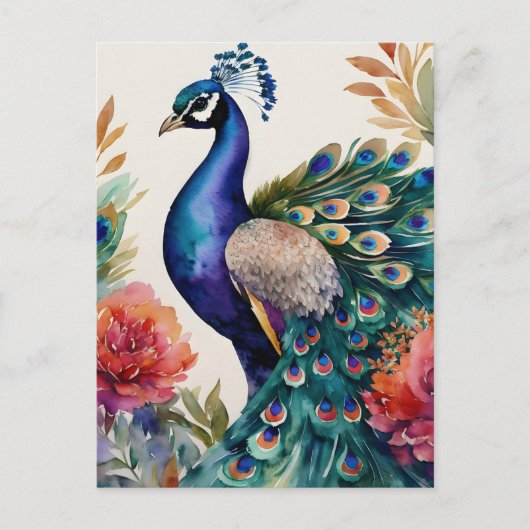 Peacock Floral Postkarte (Vorderseite)