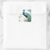 Peacock floral watercolor Vielen Dank Quadratischer Aufkleber (Tasche)