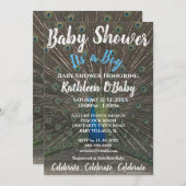 PEACOCK FOTO BABY BOY SHOWER EINLADUNG (Vorne/Hinten)