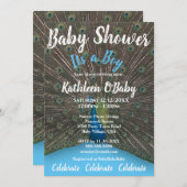 PEACOCK FOTO BLAUE BOY BABY SHOWING EINLADUNG (Vorne/Hinten)