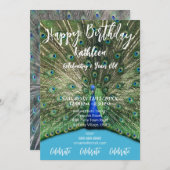 PEACOCK FOTO BLAUE GLÜCKLICH GEBURTSTAGLICHE EINLA EINLADUNG (Vorne/Hinten)