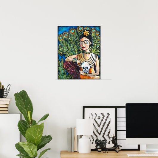 Peacock Frida Kahlo und Skull Poster (Heimbüro)