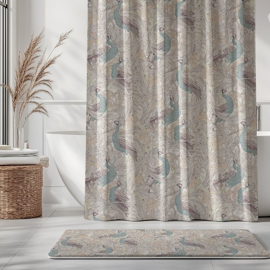 Peacock Garden in Beige Mauve Pink Duck Egg Blue Duschvorhang