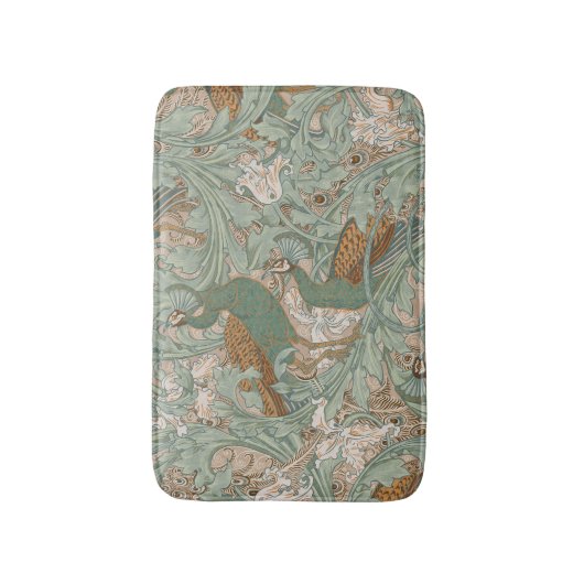 Peacock Garden in Green Beige Mustard Badematte (Vorderseite Vertikal)