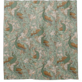Peacock Garden in Green Beige Mustard Duschvorhang (Vorderseite)