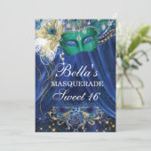 Peacock Glam Masquerade Geburtstagsparty Einladung (Stehend Vorderseite)