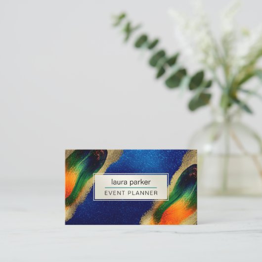 Peacock Gold Glitzer Eleganter Blue Green Modern B Visitenkarte (Stehend Vorderseite)