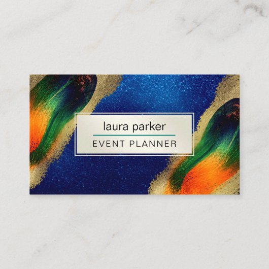Peacock Gold Glitzer Eleganter Blue Green Modern B Visitenkarte (Vorderseite)