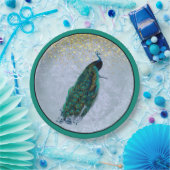 Peacock Gold Glitzern Watercolor Pappteller (Party)