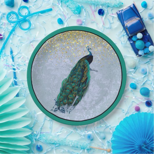 Peacock Gold Glitzern Watercolor Pappteller (Party)