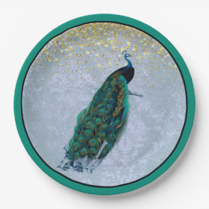Peacock Gold Glitzern Watercolor Pappteller