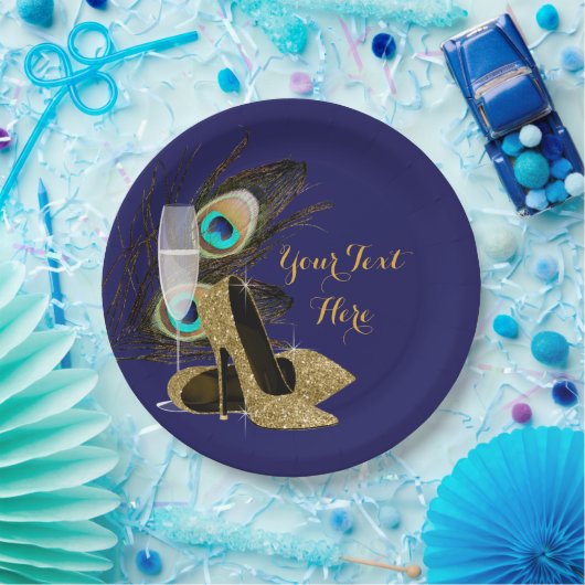Peacock Gold High Heel Schuhe Papier Teller (Party)