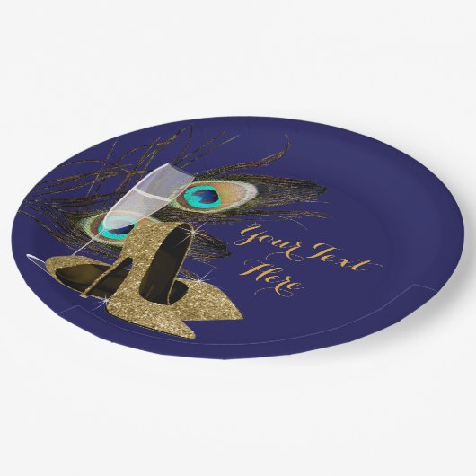 Peacock Gold High Heel Schuhe Papier Teller (Schrägansicht)